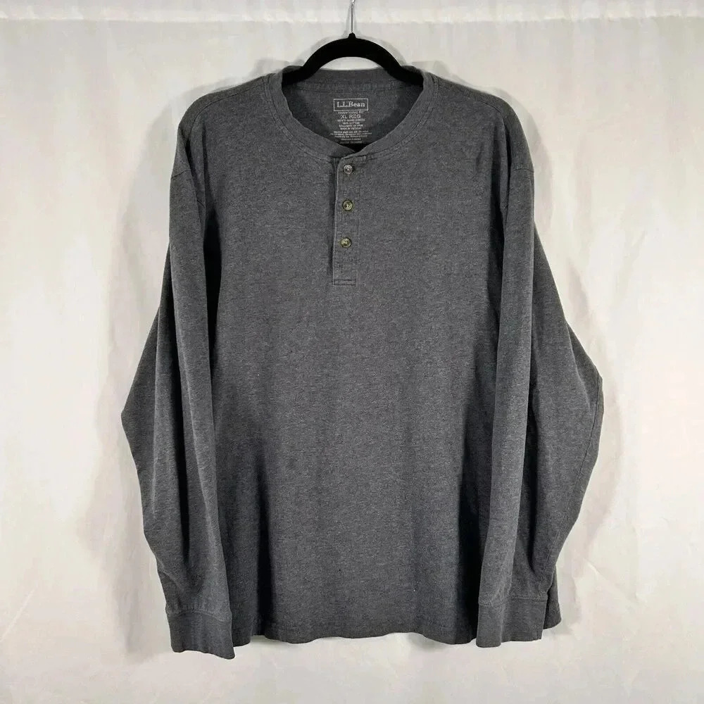 LL Bean Shirt Men's XL Solid Grey Long Sleeve Crew Neck 100% Cotton Pullover